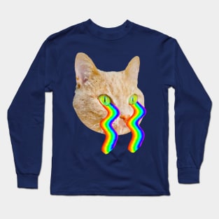 cat with rainbow waves flowing from eyes Long Sleeve T-Shirt